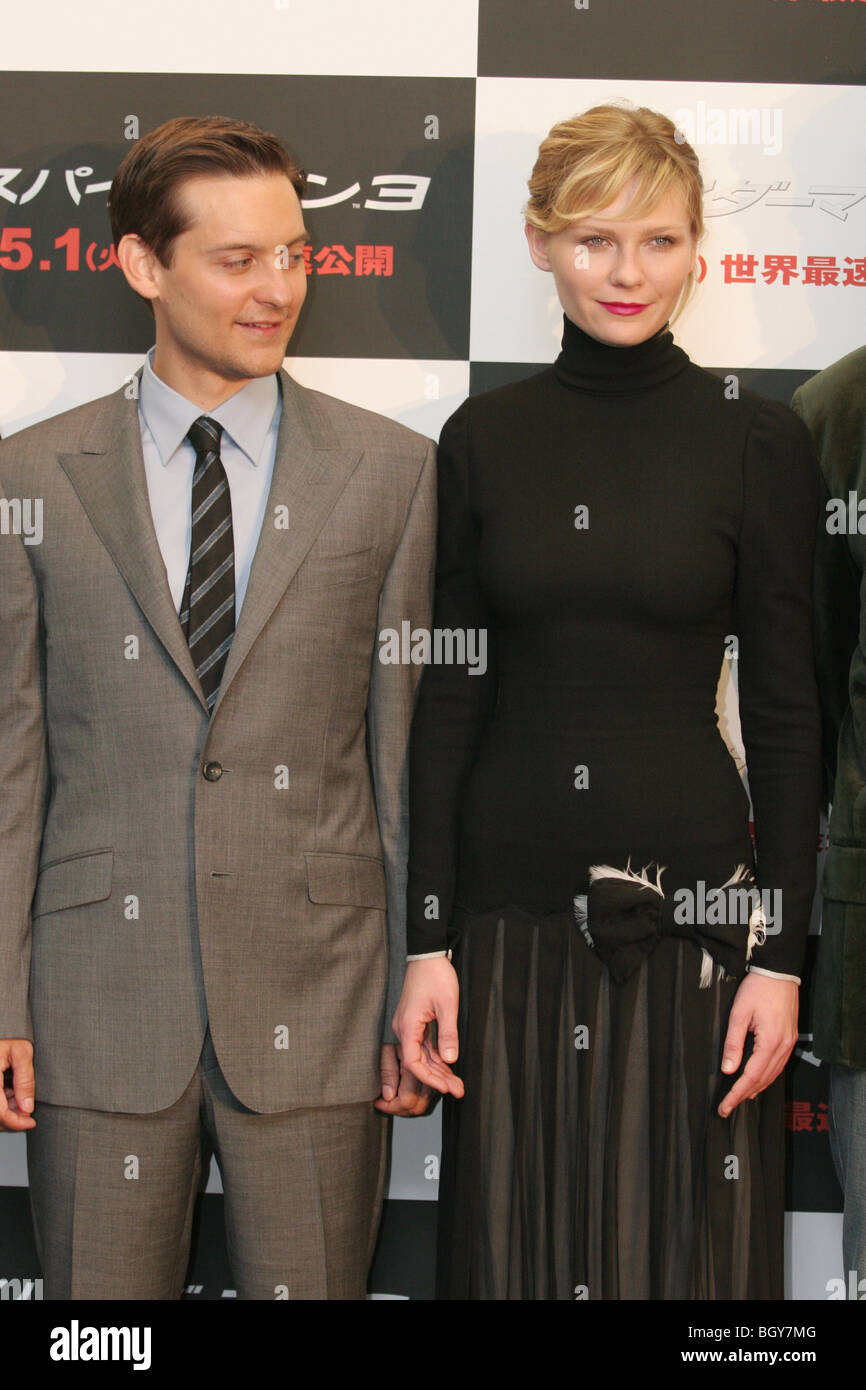 'SPIDERMAN 3' WORLD PREMIERE, TOKYO, JAPAN, Apr. Monday 16th 2007. American actors Kirsten Dunst and Tobey Maguire. Stock Photo