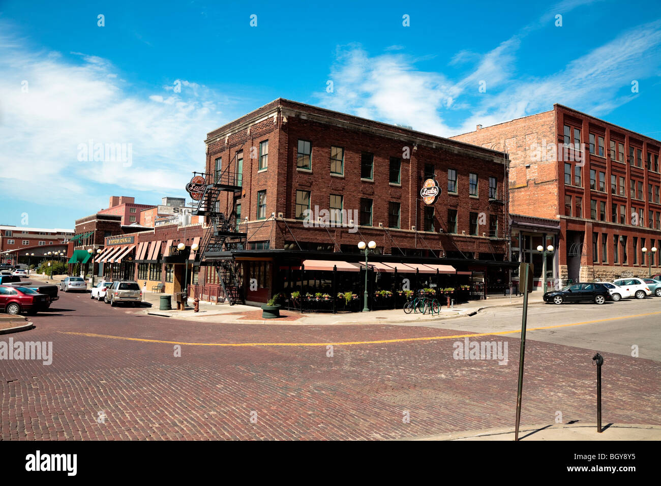 P Street, Haymarket District, Lincoln, Nebraska, USA Stock Photo