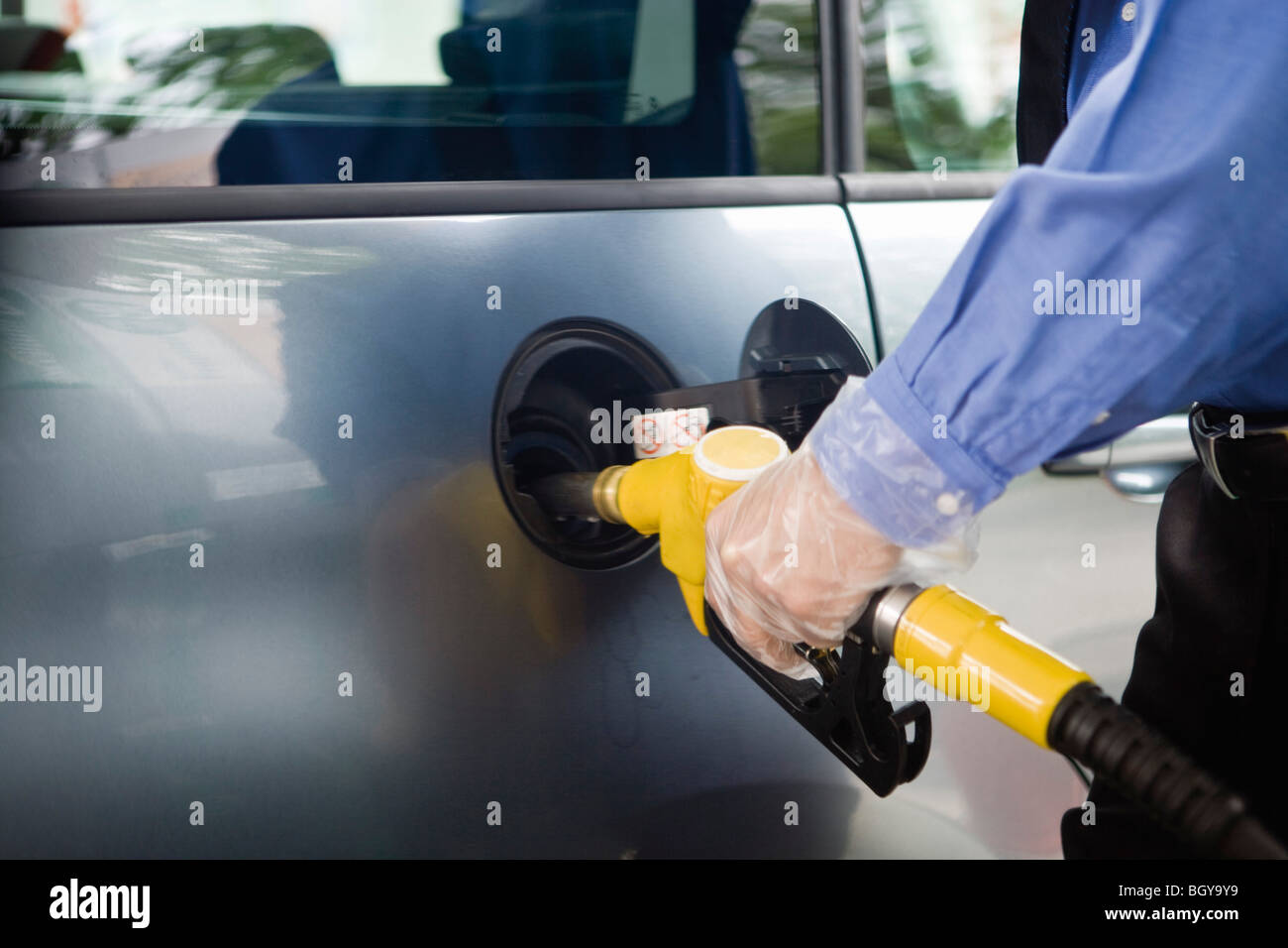 Refueling vehicle at gas station Stock Photo