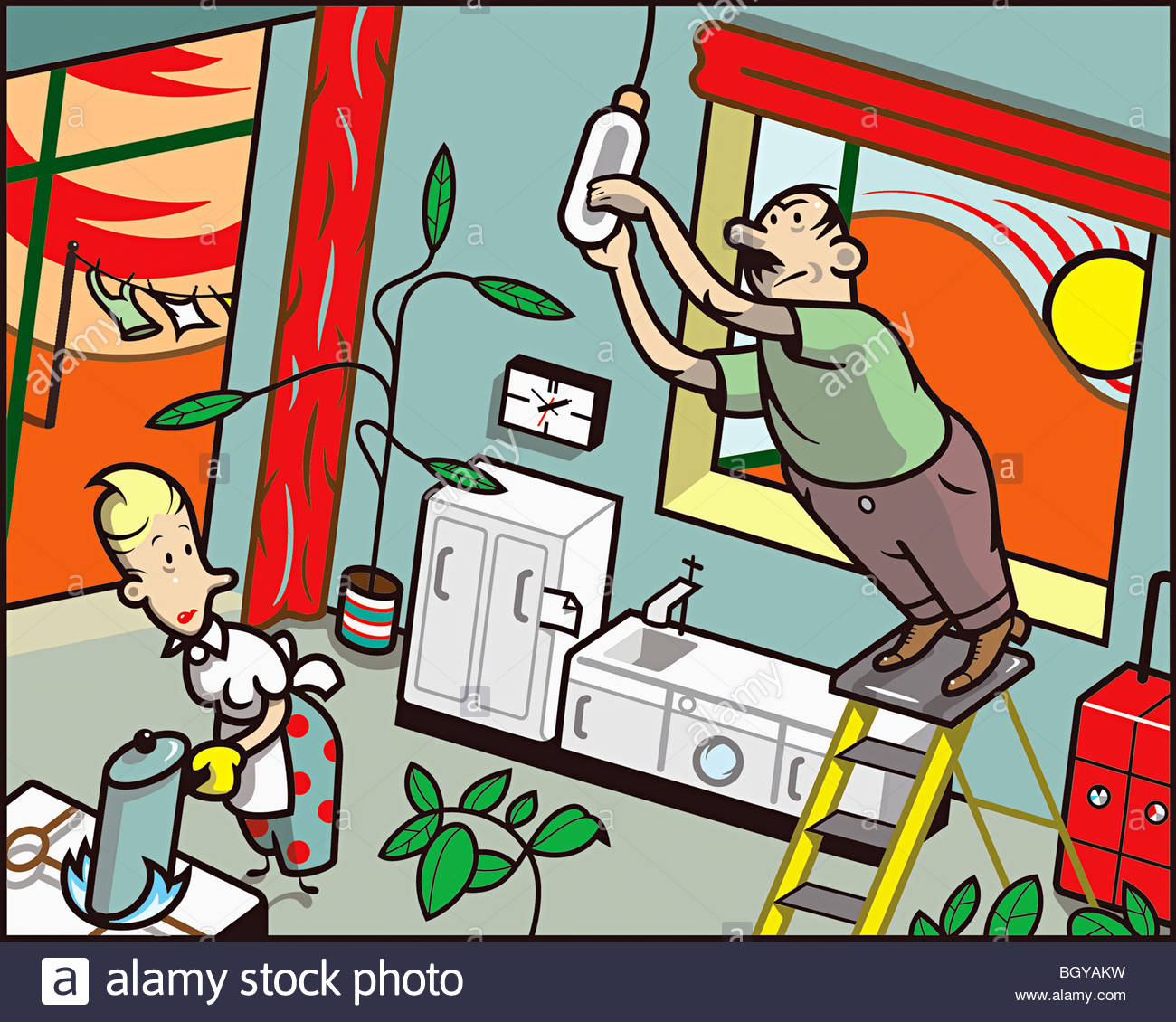 Man Changing Light Bulb Stock Photos & Man Changing Light Bulb Stock