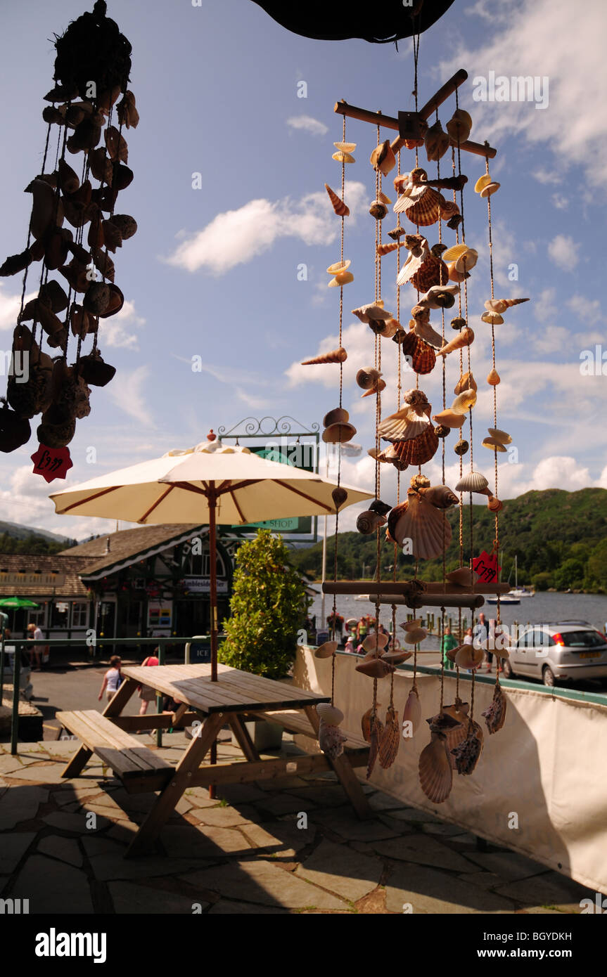 Hanging wind chimes at Bowness on Windermere Cumbria Stock Photo
