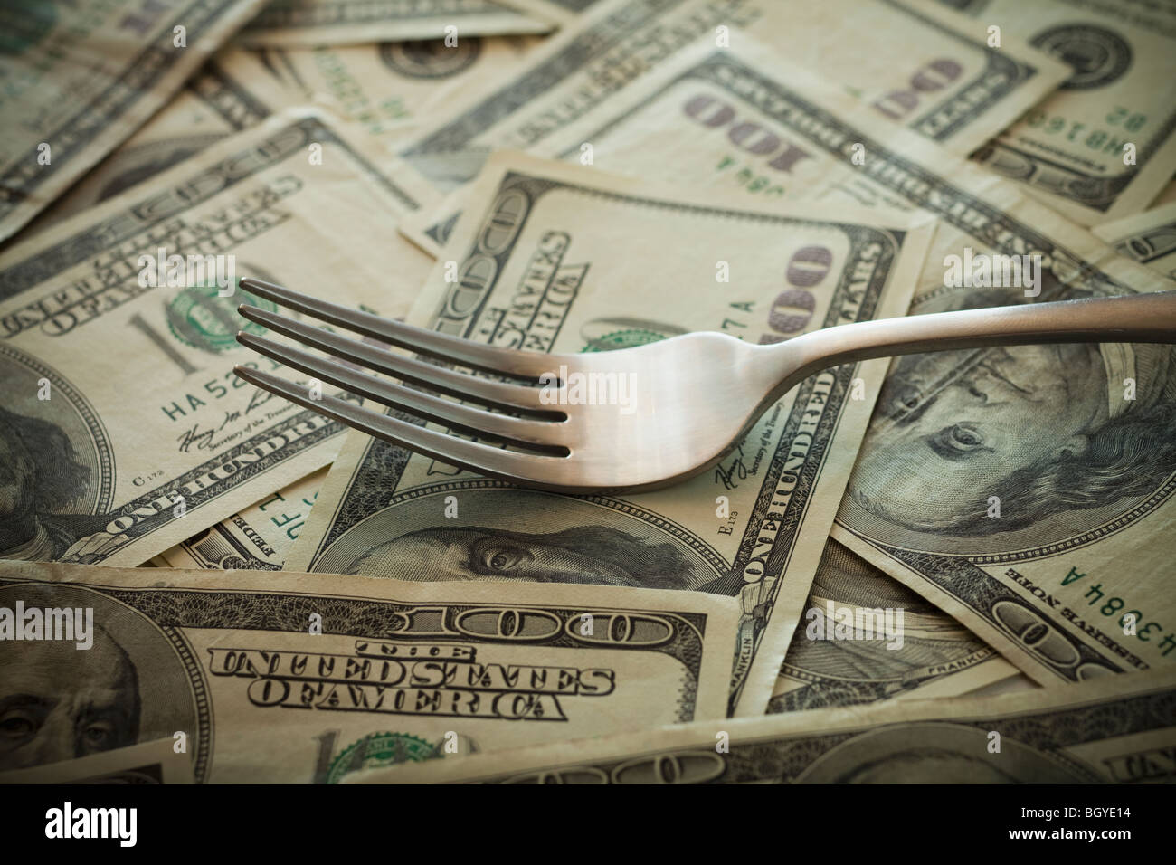 Fork And Money Stock Photo Alamy