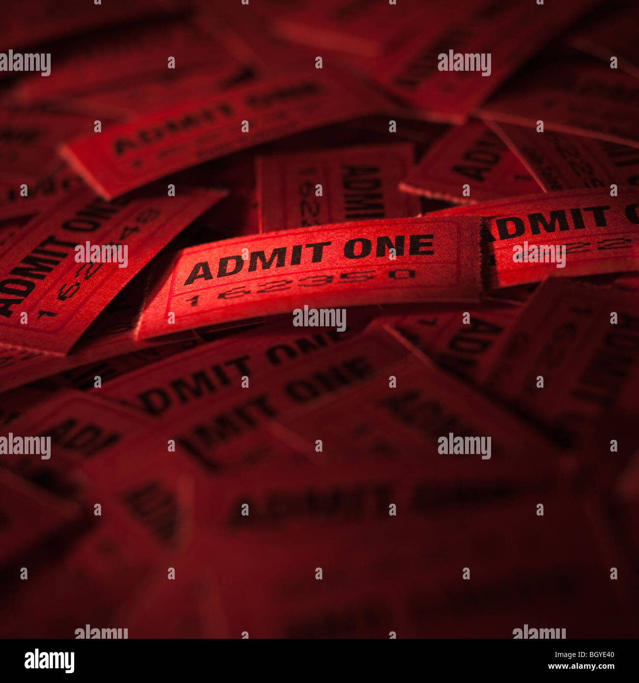 Pile of red admit one tickets Stock Photo
