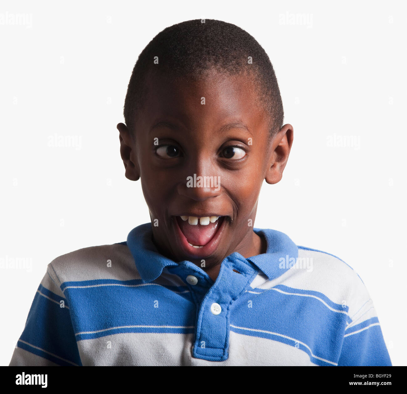 Portrait of boy making silly face Stock Photo