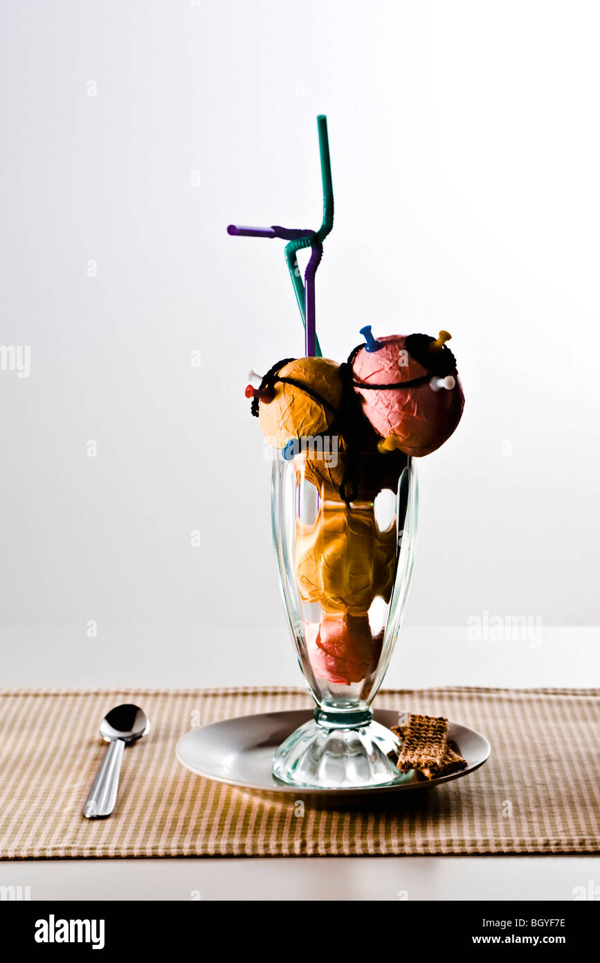 Food concept, fake ice cream sundae made from household items Stock Photo