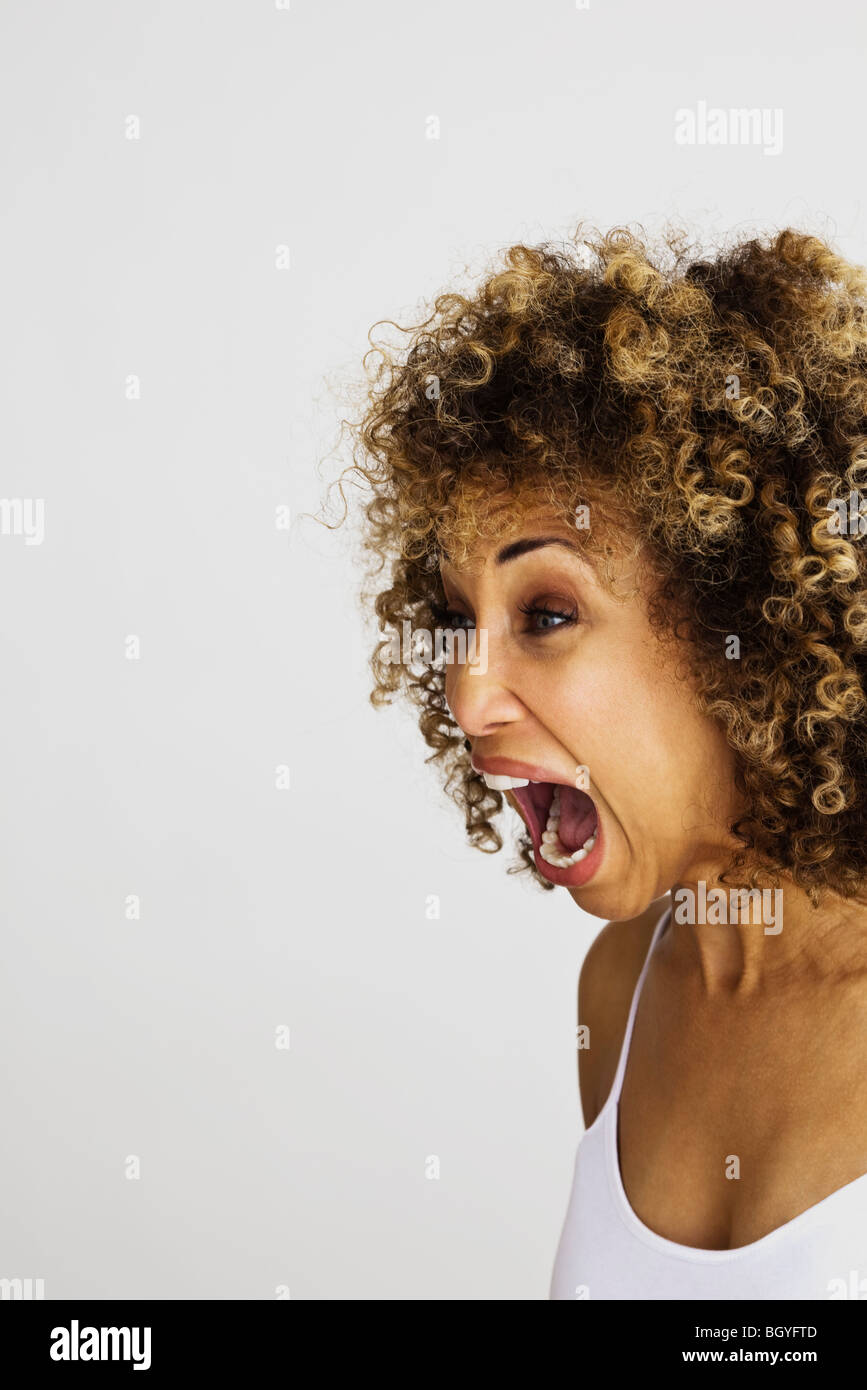 Woman screaming, portrait Stock Photo
