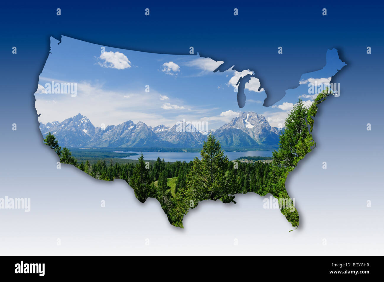 Landscape in shape of the United States Stock Photo