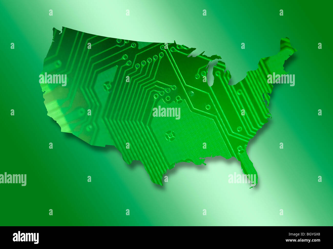 Circuit board in shape of United States of America Stock Photo