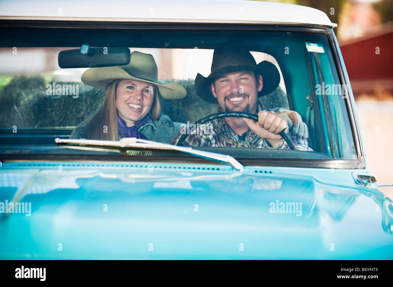 Couple in truck Stock Photo