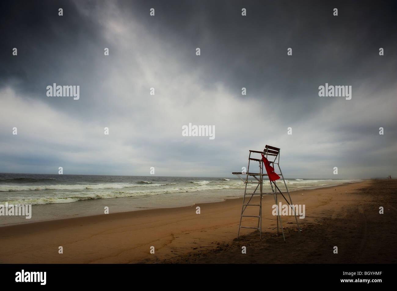 Lifeguard chair on beach Stock Photo