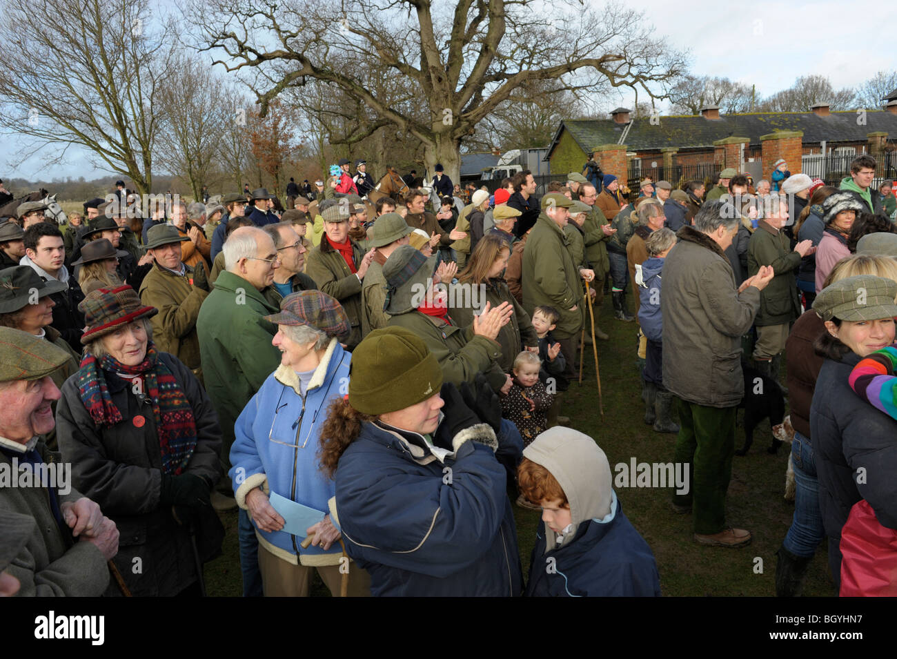 Hunt supporters at the Boxing day Hunt, Petworth Park, Sussex, England Stock Photo