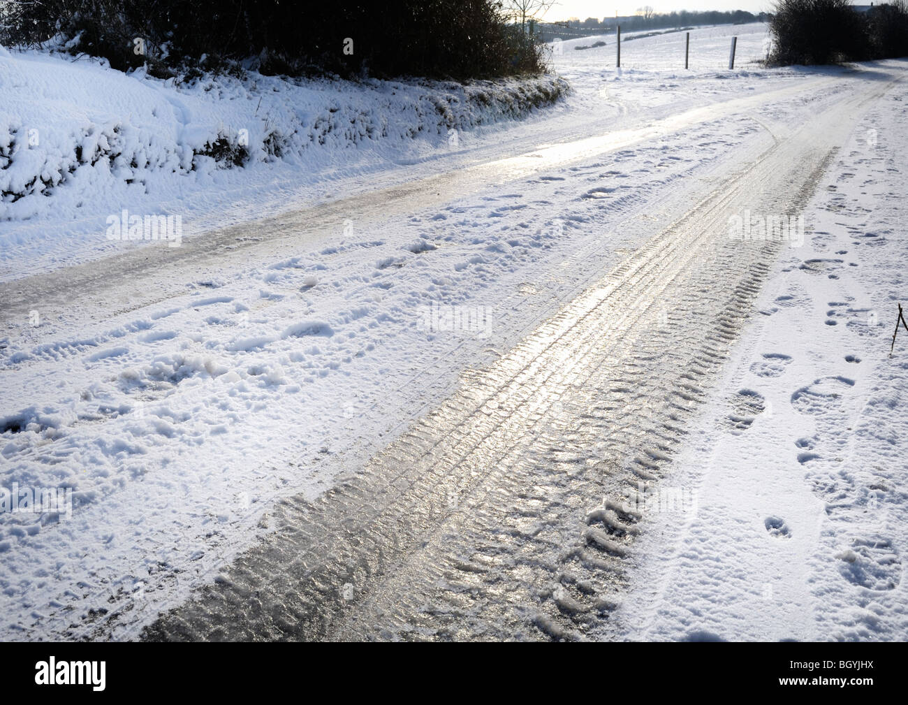 Black ice creates hazardous conditions for drivers Stock Photo Alamy