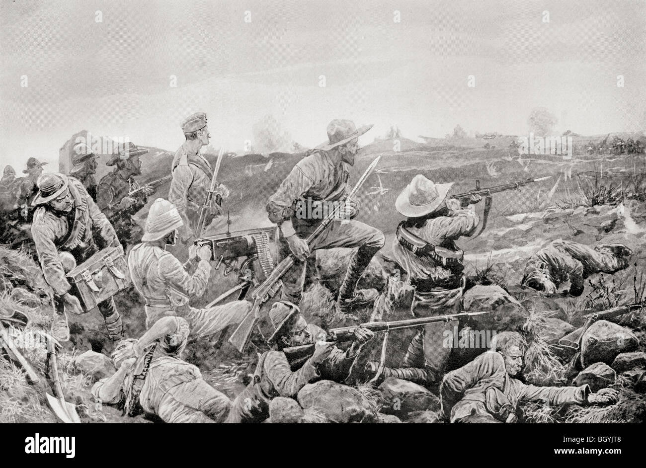Defenders of Mafeking shooting from the trenches during The Second Boer War. Stock Photo