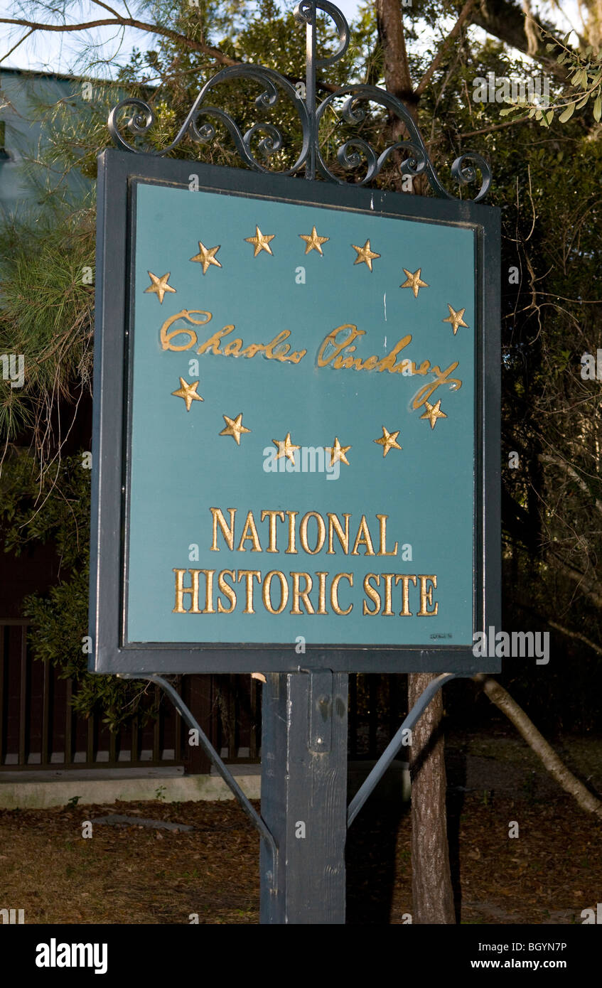 Welcome sign to Charles Pinckney National Historic Site, near Charleston, South Carolina, United States of America. Stock Photo