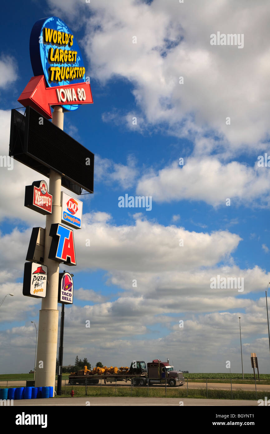 Sign at world's Largest Truckstop, Interstate 80 and Exit 284, Walcott, Iowa., USA Stock Photo