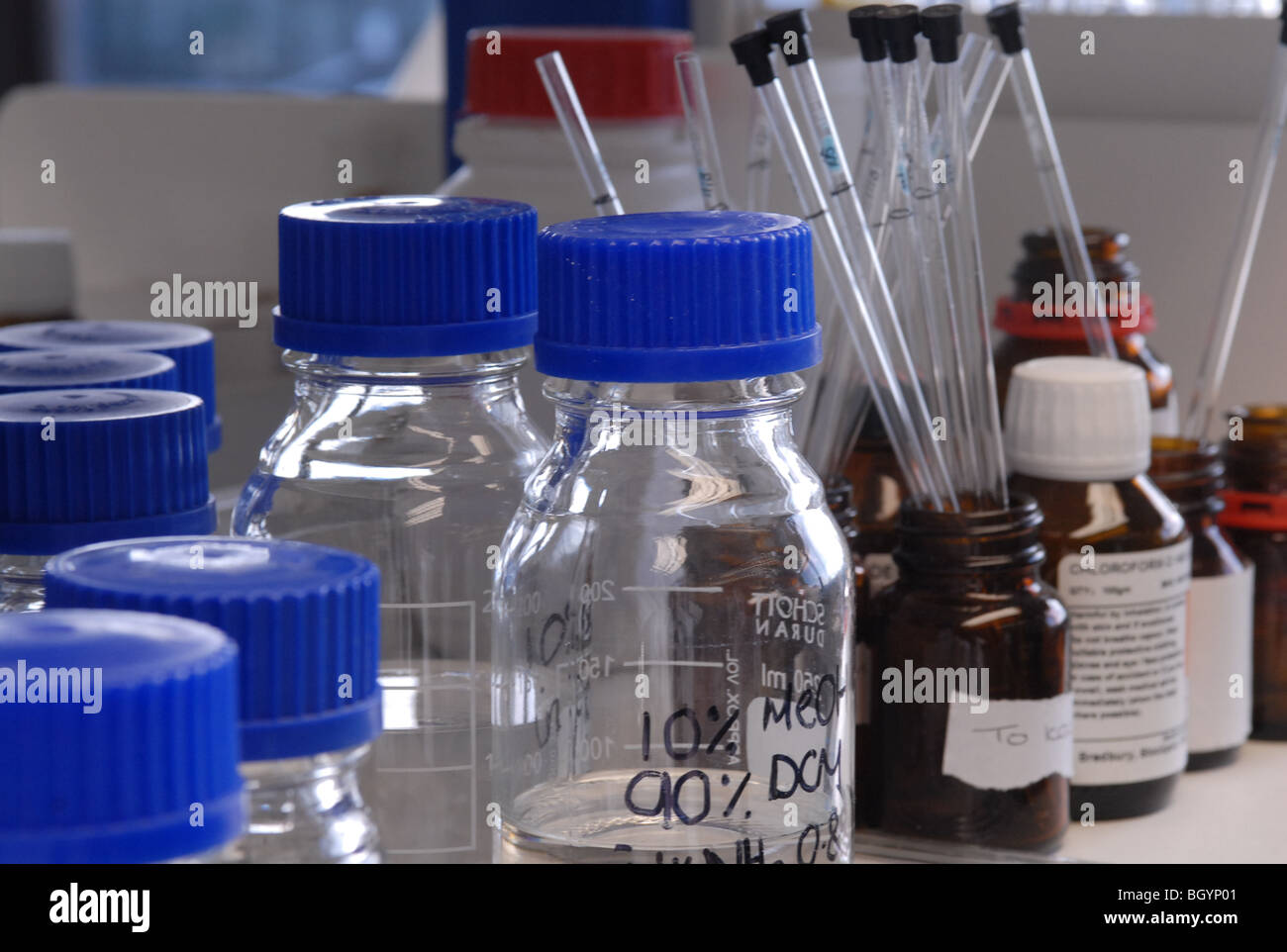 bottles in a research laboratory Stock Photo Alamy