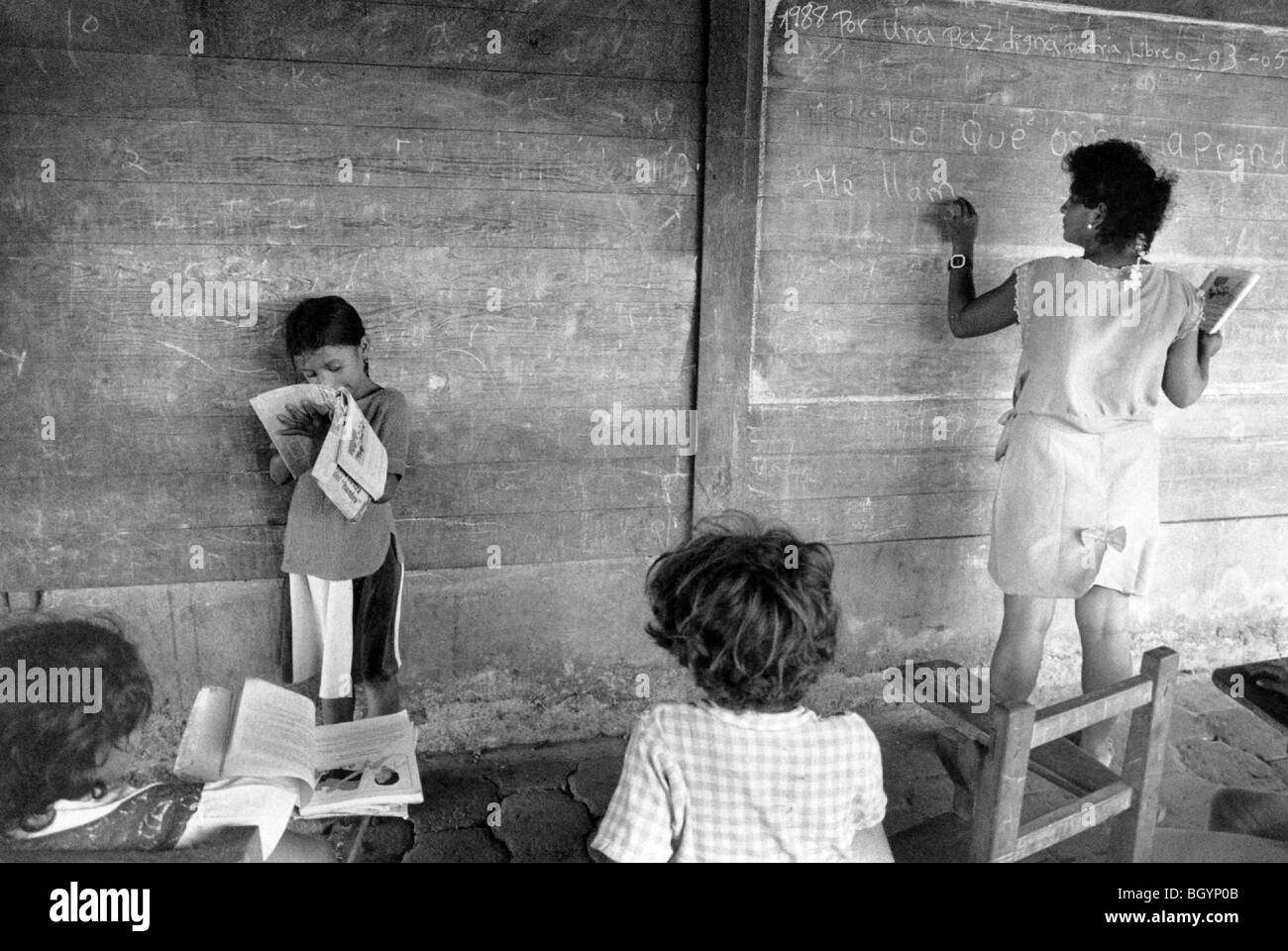 Literacy class for native Miskito children.Atlantic Coast, Nicaragua,1988 Stock Photo