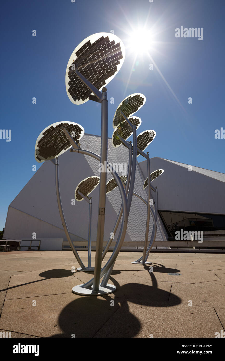 Solar panel 'Mallee tree' sculptures at the Festival Centre, Adelaide, SA, Australia Stock Photo