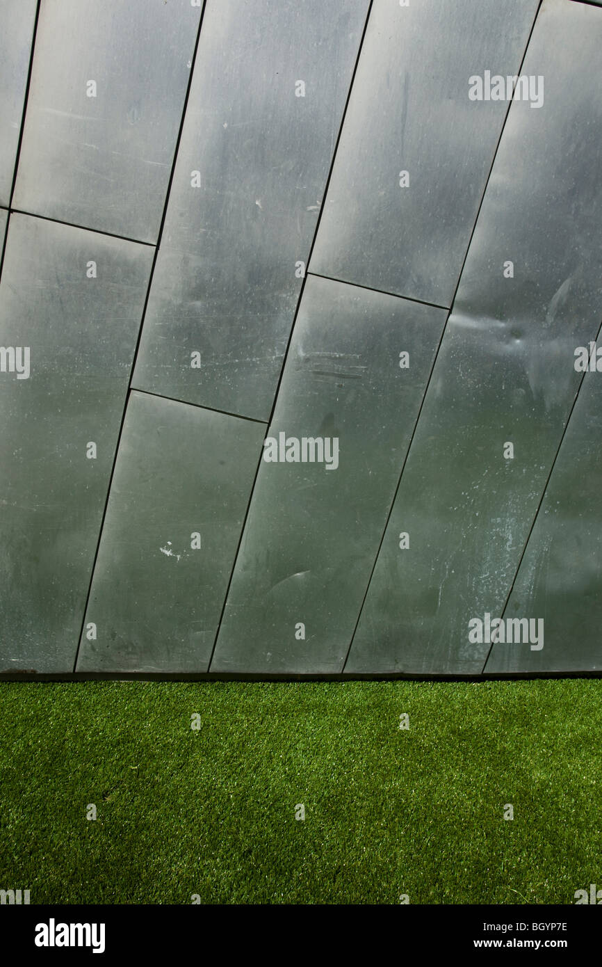 Astroturf - fake grass, and steel. Federation Square, Melbourne Stock Photo