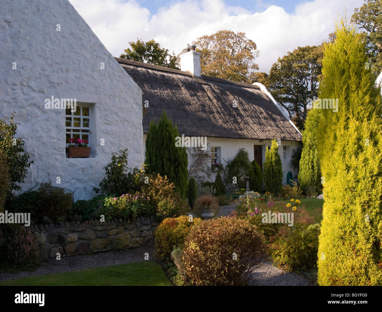 Thatched farm cottages at Swanston Village a small hamlet in a fold in