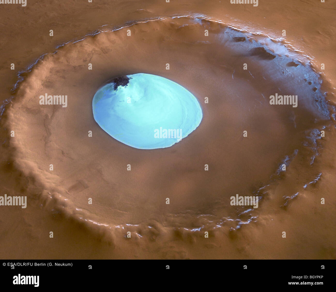 Martian crater with ice, credit: NASA / JPL Stock Photo