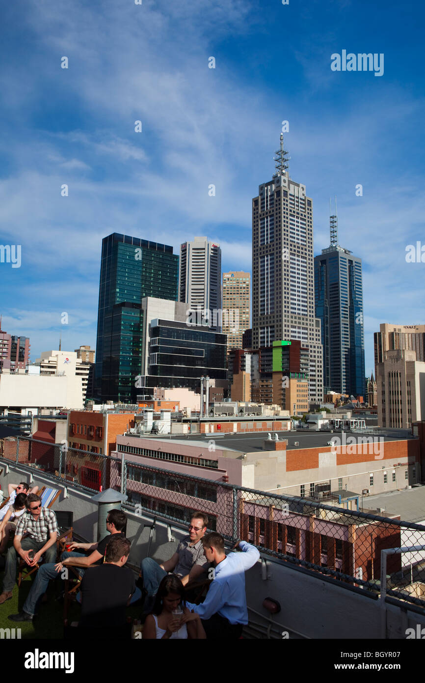 Evening on a Rooftop bar and cinema, Melbourne, Australia Stock Photo