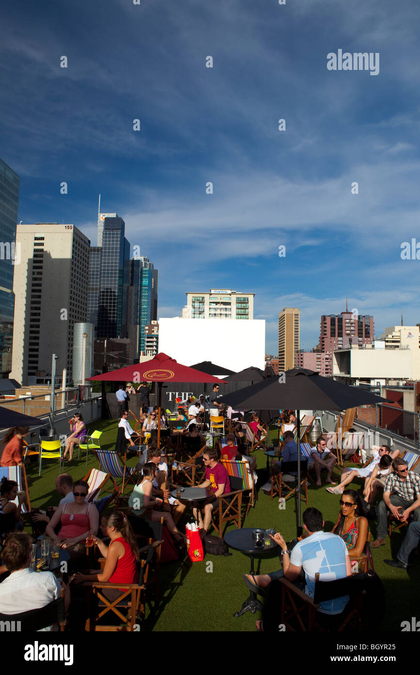 Evening on a Rooftop bar and cinema, Melbourne, Australia Stock Photo