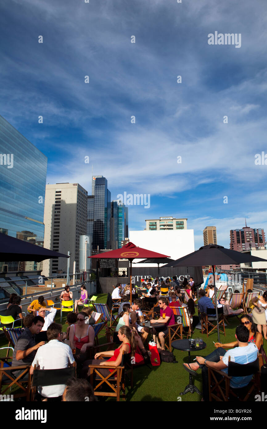 Evening on a Rooftop bar and cinema, Melbourne, Australia Stock Photo