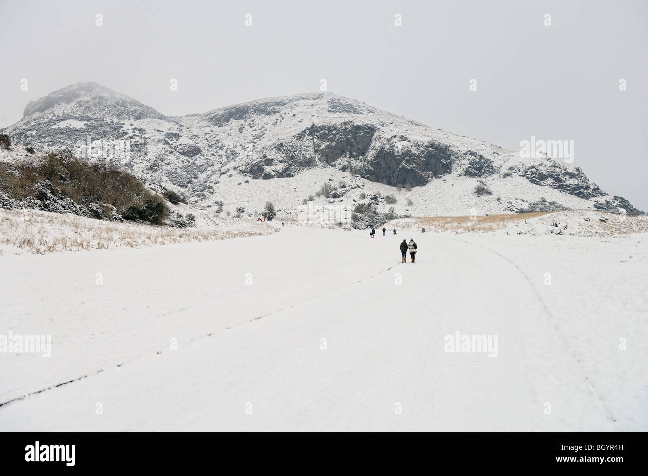 Arthur's Seat, Edinburgh, Scotland, UK, an extinct volcano, in the snow Stock Photo