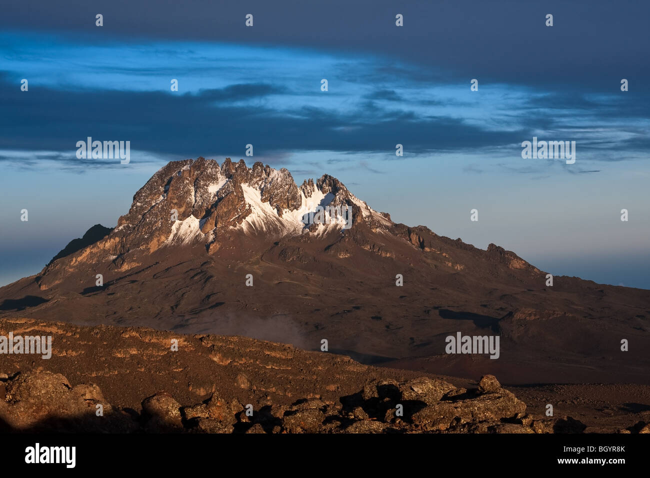 Kilimanjaro second volcanic cone Mawenzi in the evening Stock Photo