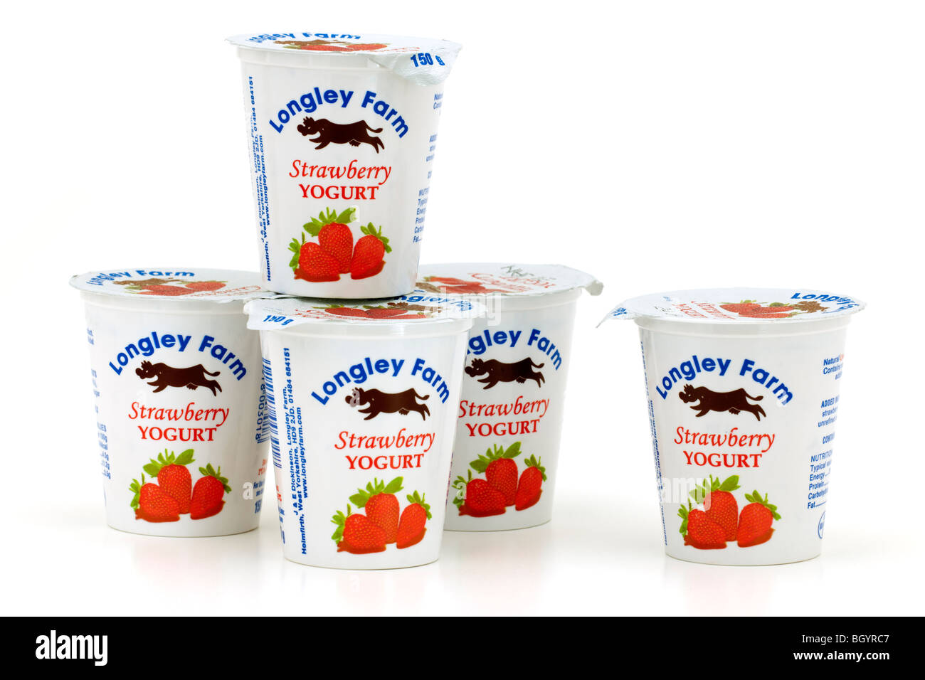 Five pots of Longley Farm Strawberry yoghurts Stock Photo Alamy