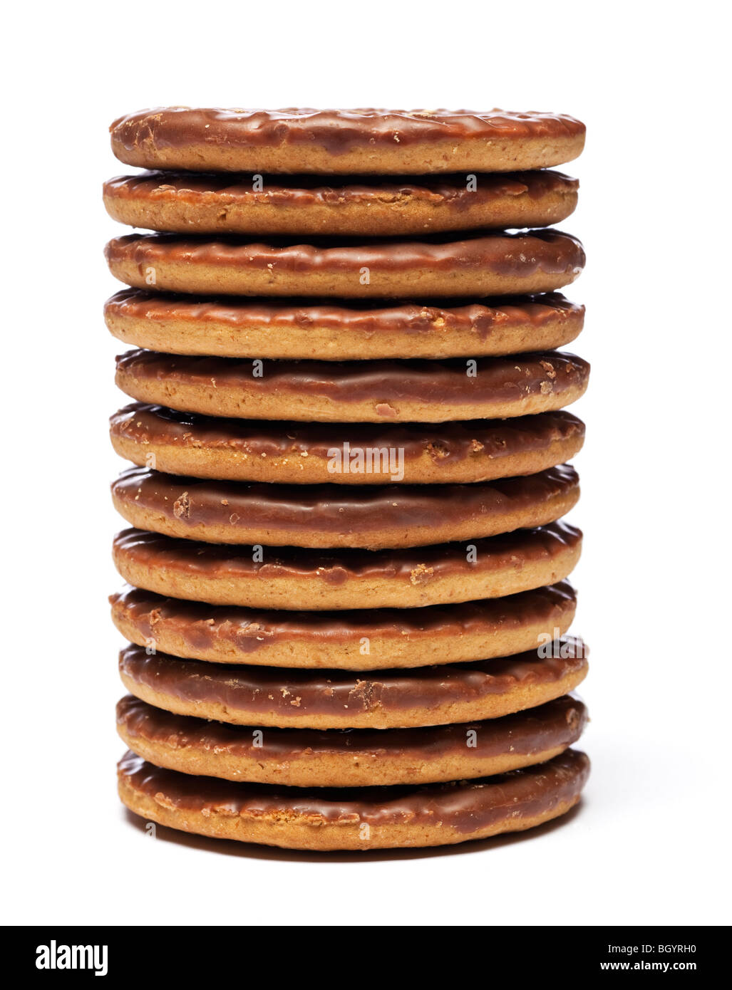 Pile of milk chocolate digestive biscuits stack Stock Photo