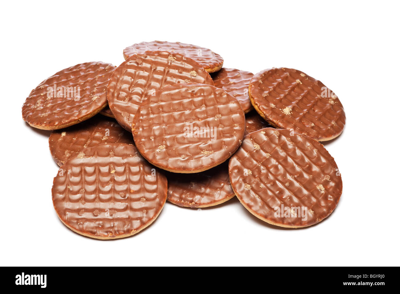 Milk chocolate digestive biscuits pile Stock Photo
