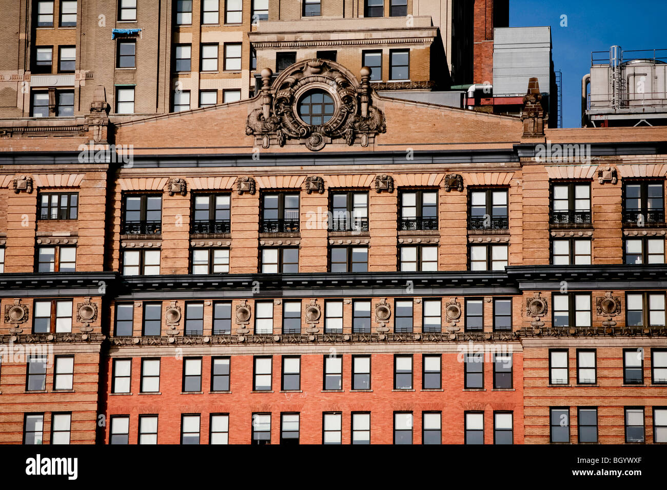 Downtown New York architecture and facade of old and modern buildings ...