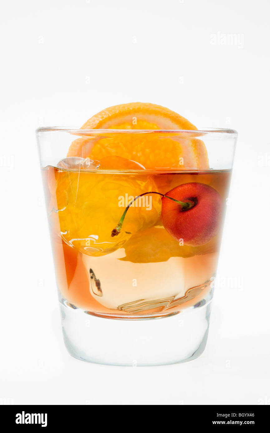 Old fashioned mixed drink on a white background Stock Photo Alamy