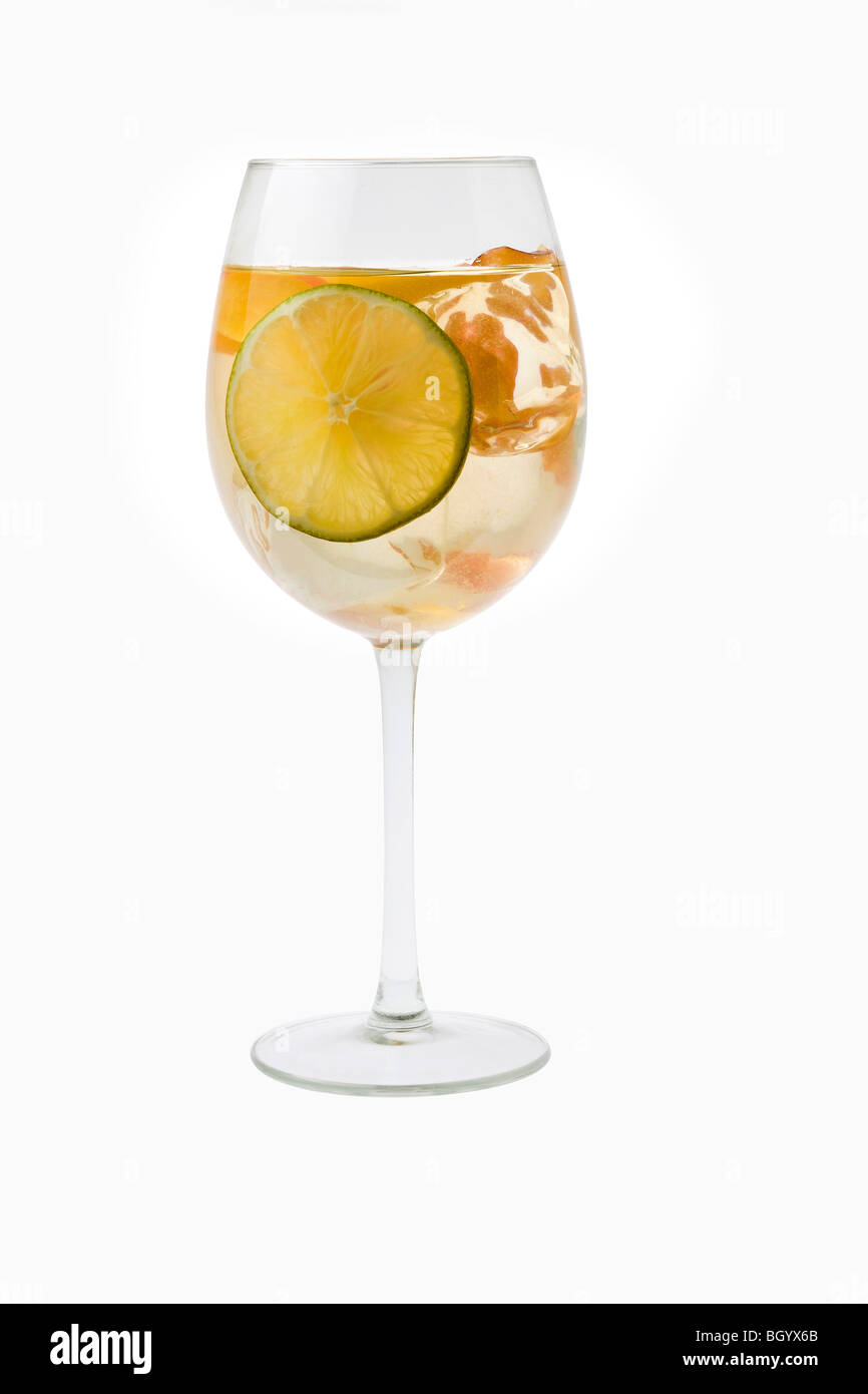 White Sangria in stemware on a white background Stock Photo