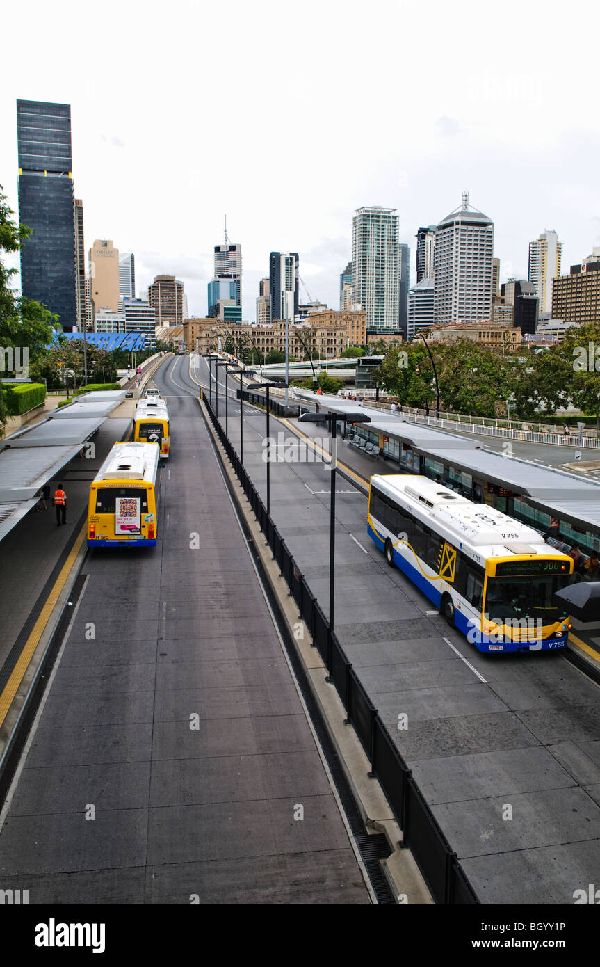BRISBANE, Australia - A major bus stop interchange at Southbank in Brisbane Stock Photo