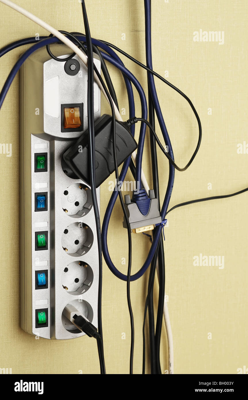 electric extension cord with a lot of wires Stock Photo