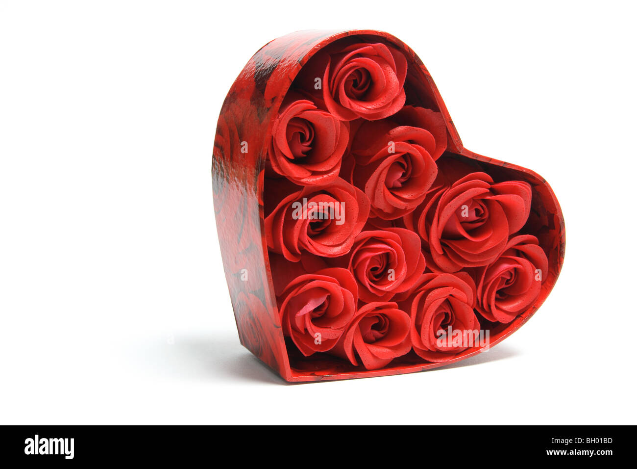 Red Roses in Gift Box Stock Photo