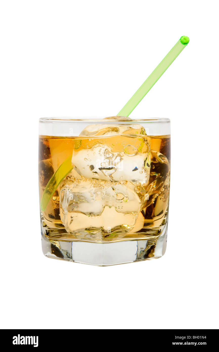 Scotch and water on the rocks on white background Stock Photo Alamy