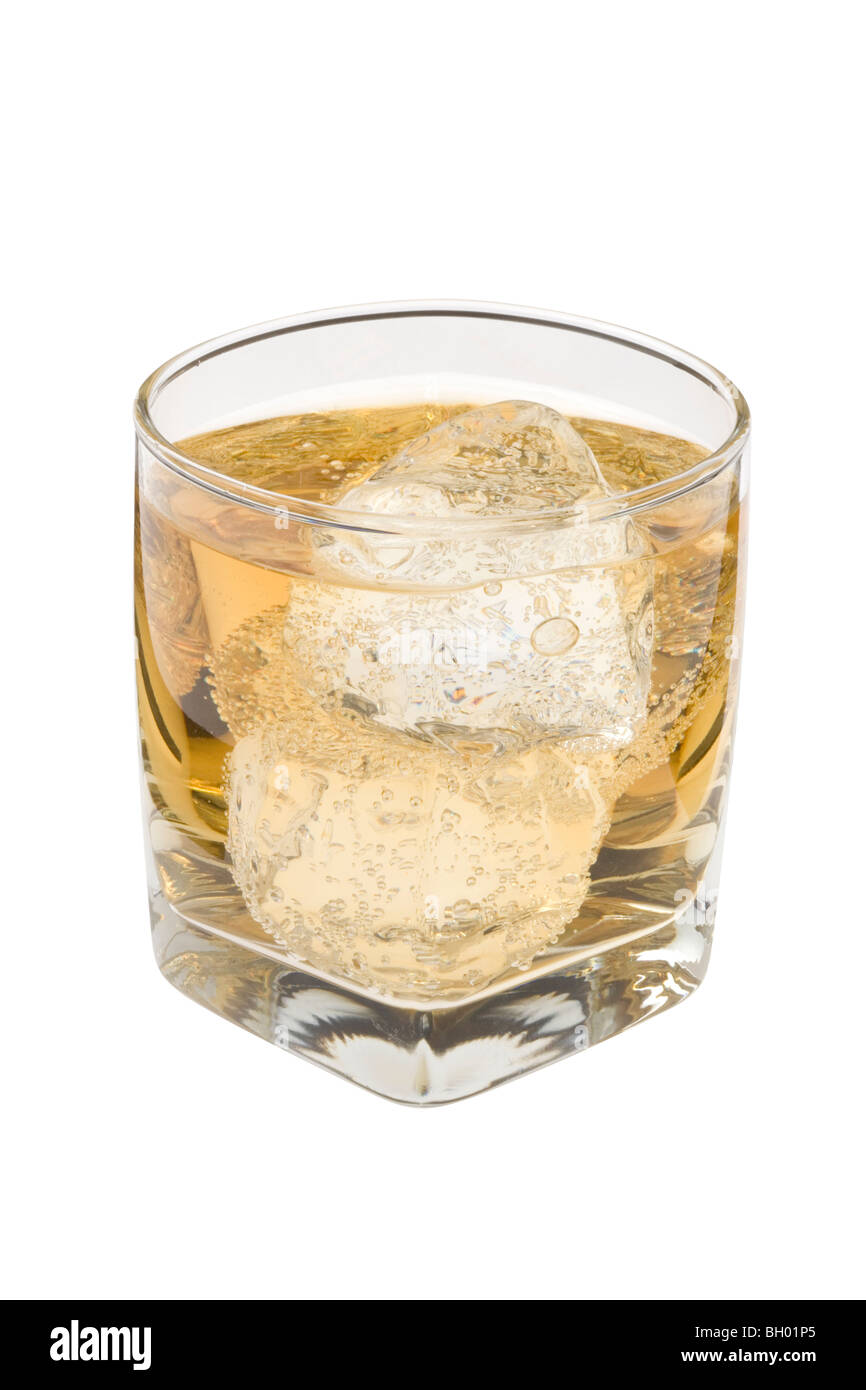 Scotch and water on the rocks on white background Stock Photo Alamy