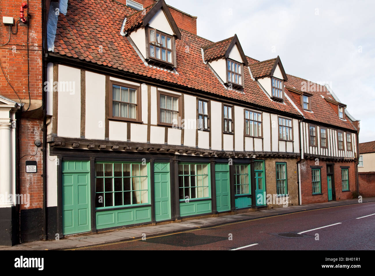 Restored timber frame medieval houses In Palace Street, Norwich