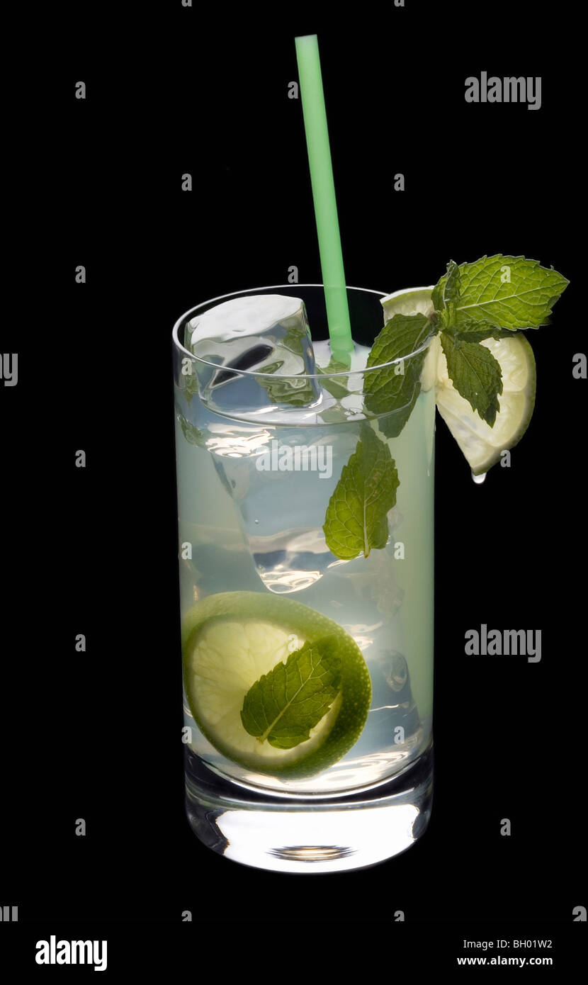mojito mixed drink on a plain black background Stock Photo