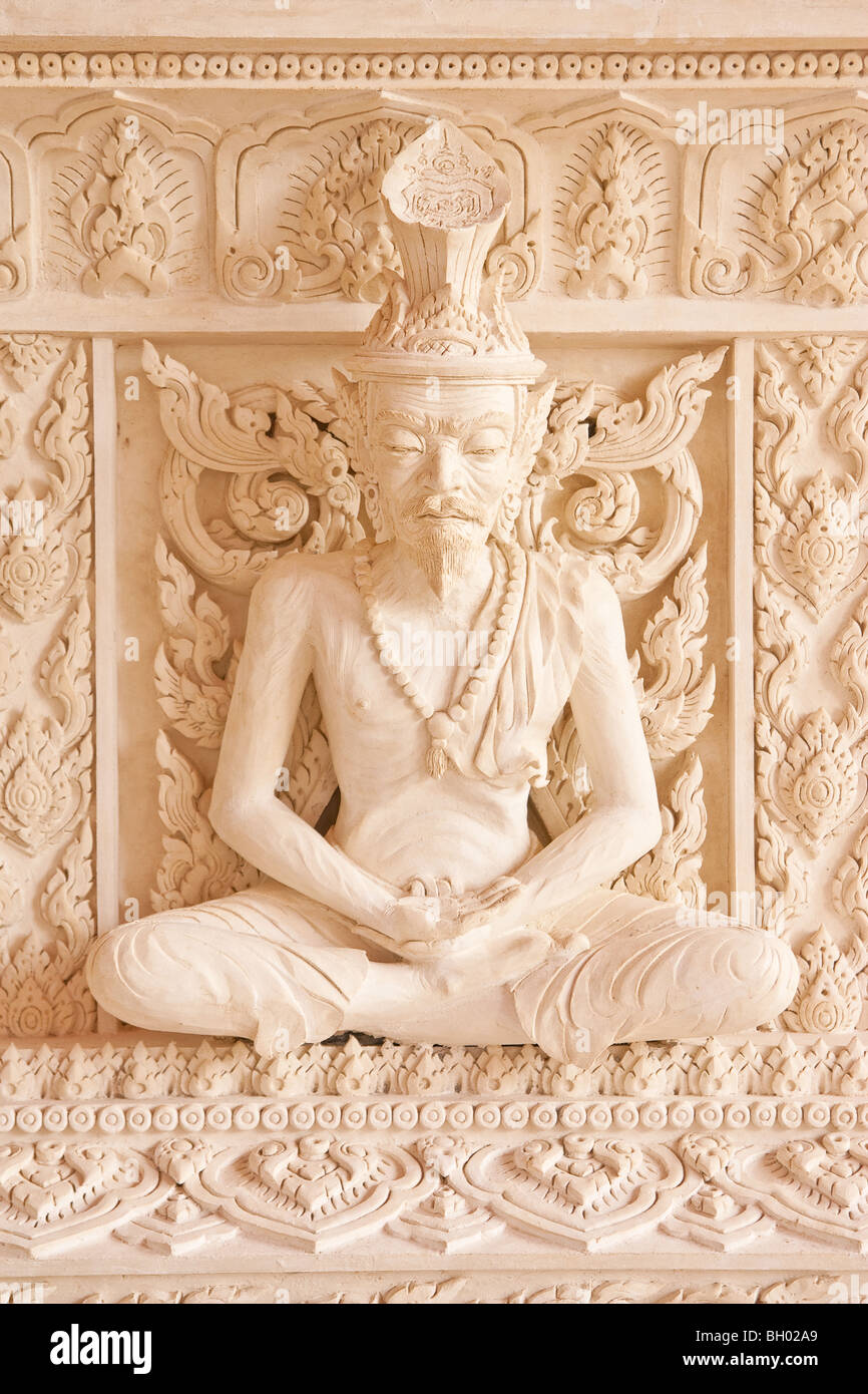 Ascetic statue in Thai style molding art Stock Photo