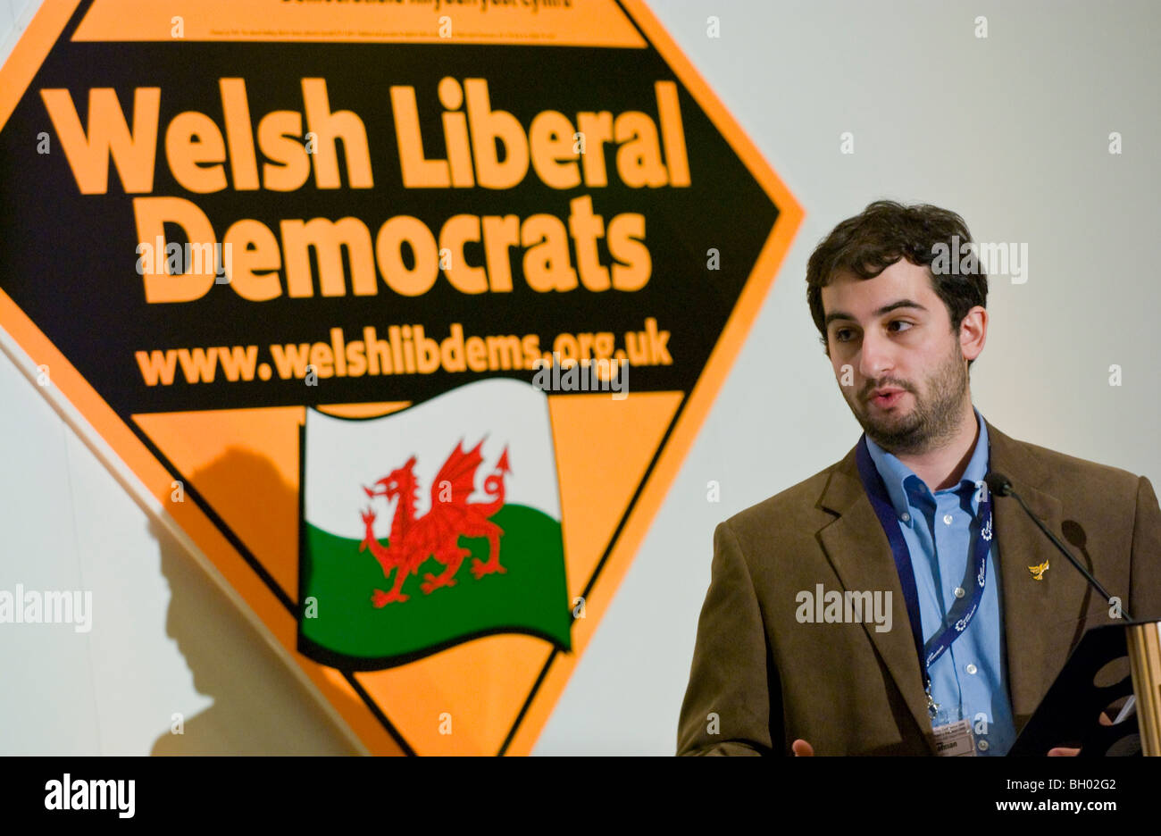 Corey Shefman speaking at Welsh Liberal Democrats Conference in Cardiff South Wales UK Stock Photo