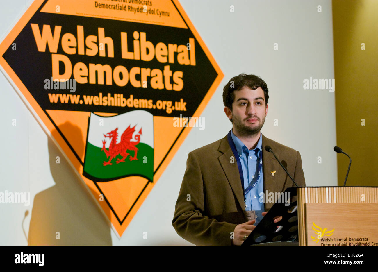 Corey Shefman speaking at Welsh Liberal Democrats Conference in Cardiff South Wales UK Stock Photo
