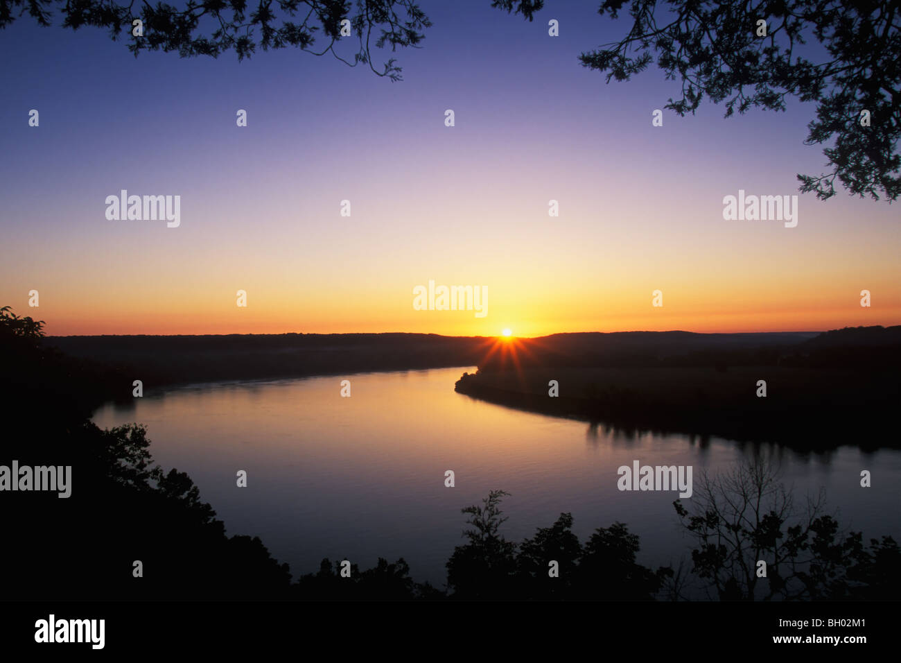 Sunrise on the Ohio River from Otter Creek Park, Kentucky Stock Photo