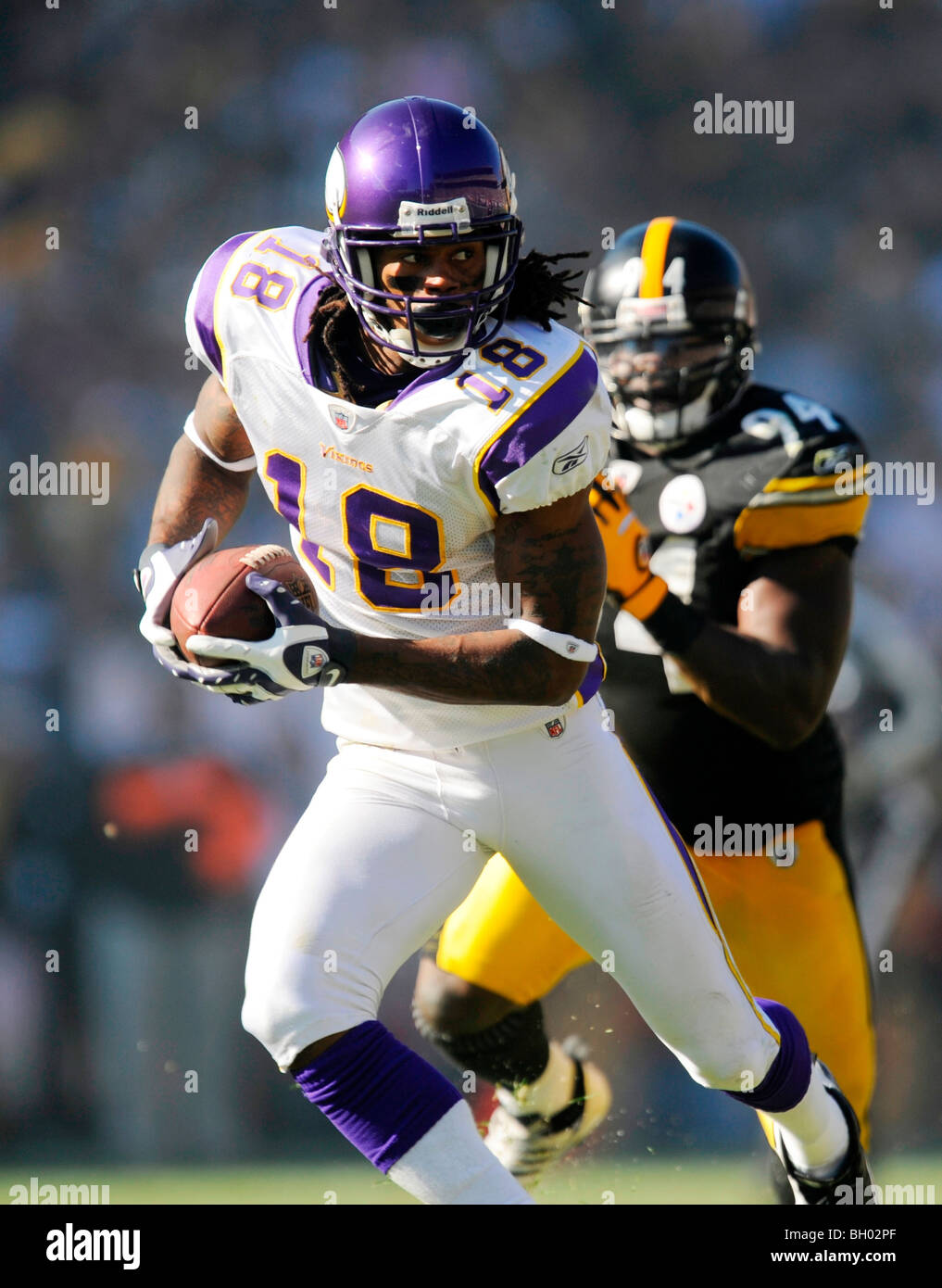 Sidney Rice #18 of the Minnesota Vikings runs with the ball Stock Photo
