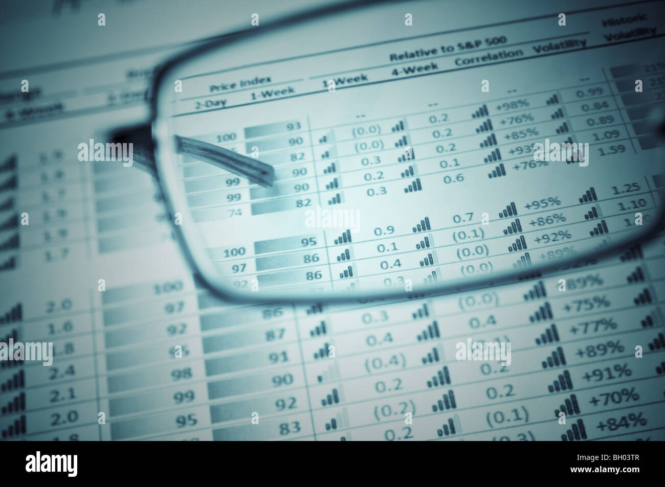 financial figures and pen Stock Photo