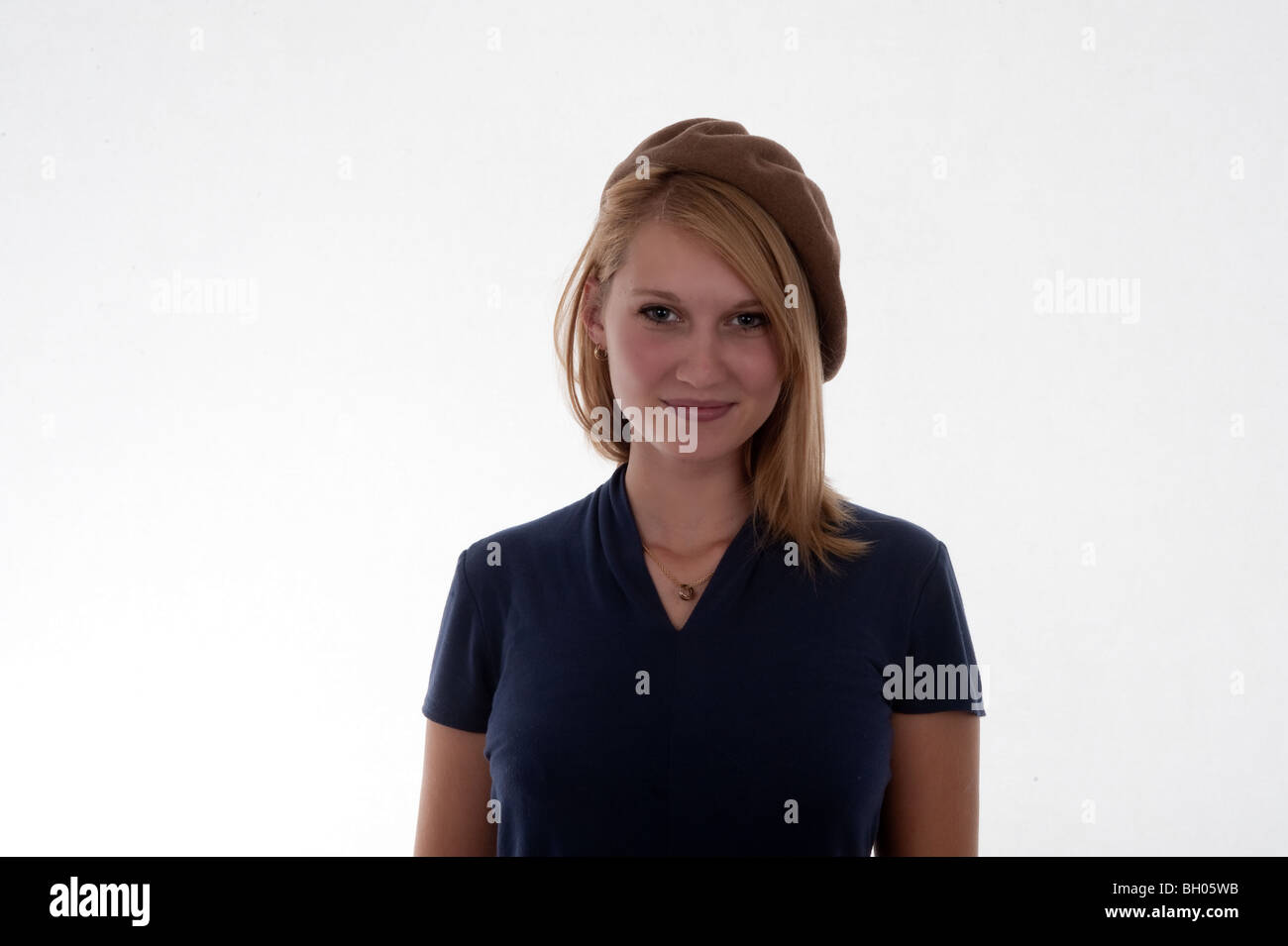 Pretty teen blonde girl smiling at camera Stock Photo - Alamy